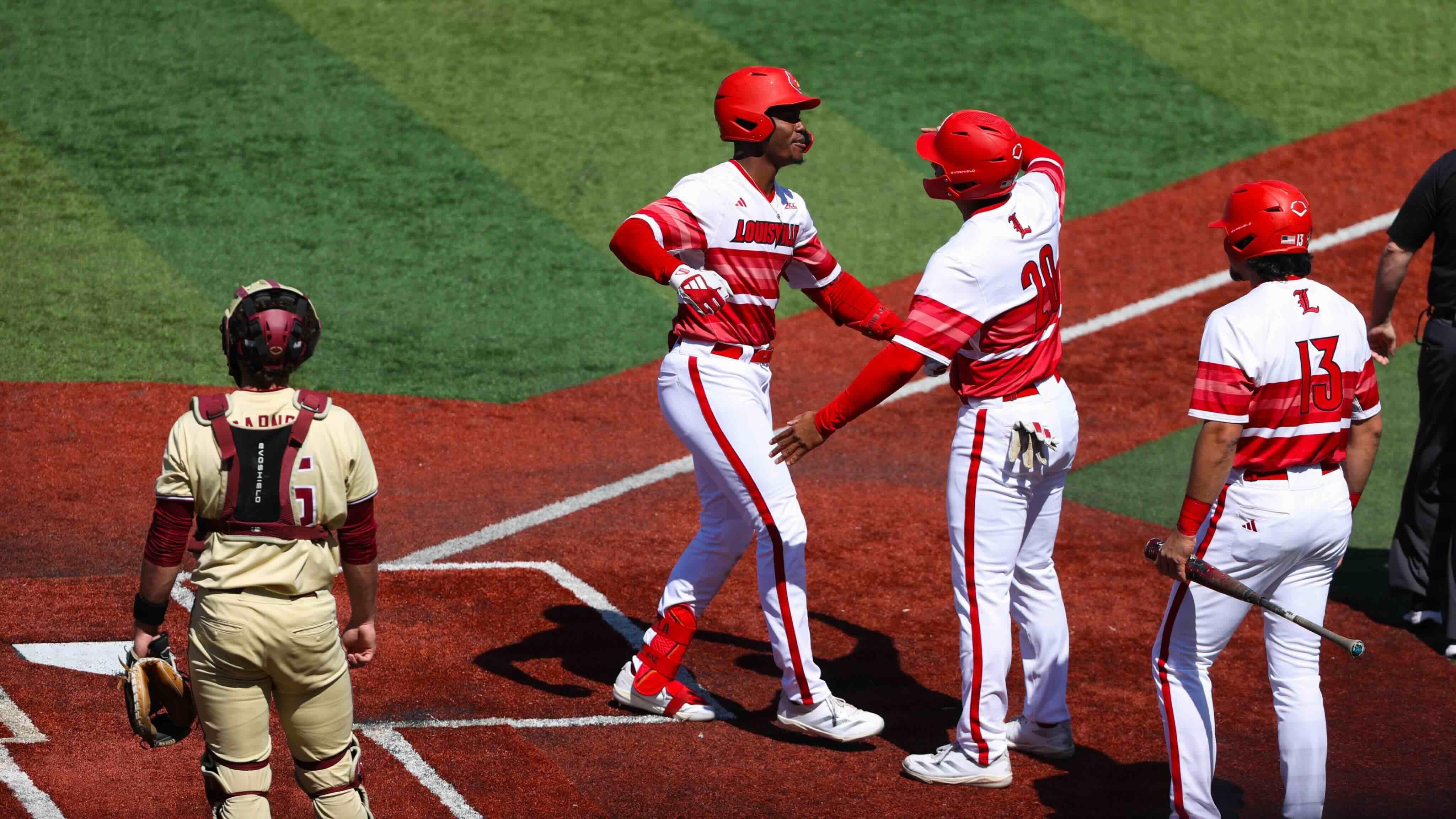 Louisville baseball players celebrate against Florida State